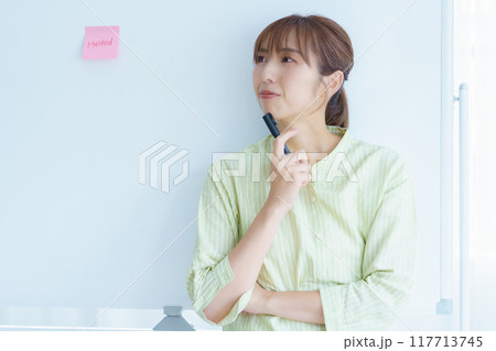 オフィスで課題を見える化する若い女性 オフィスで課題を見える化する若い女性 117713745