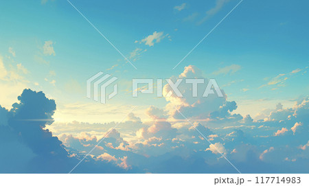 アニメ調の日の出と雲海　AI画像 117714983