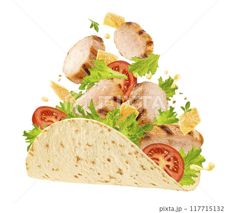 Chicken Caesar roll isolated on white background, package design element Chicken Caesar roll isolated on white background, package design element 117715132