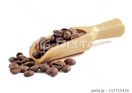 Coffee beans close up on white background. 117715410