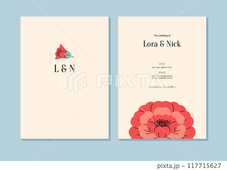 Floral wedding invitation card template design with Camellia flower 117715627