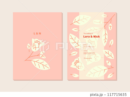 Floral wedding invitation card template design with light flowers on pink background 117715635