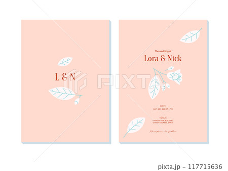 Floral wedding invitation card template design with light flowers on pink background Floral wedding invitation card template design with light flowers on pink background 117715636