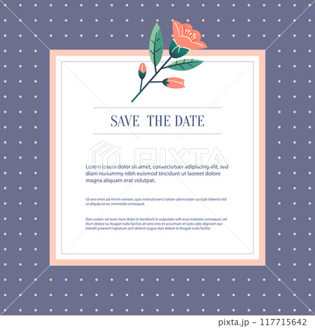 Square floral wedding invitation card template design with flowers and leaves 117715642