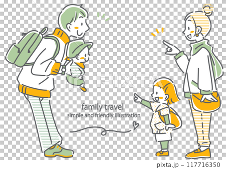 A family of four going on a trip - simple and stylish line drawing illustration 117716350