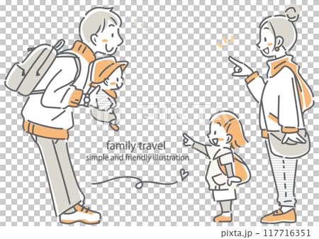 A family of four going on a trip - simple and stylish line drawing illustration 117716351