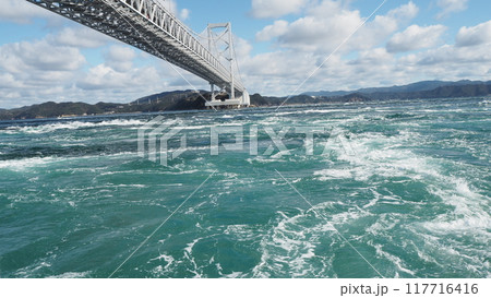 渦潮と下から望む大鳴門橋 117716416