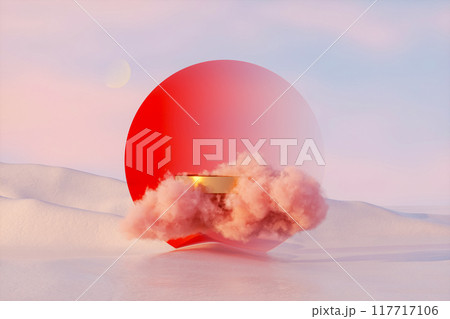 Winter Christmas podium backdrop for product display with snow landscape background. 3d rendering 117717106