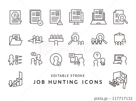就職・転職活動にまつわるアイコンセット4（モノクロ） 117717132
