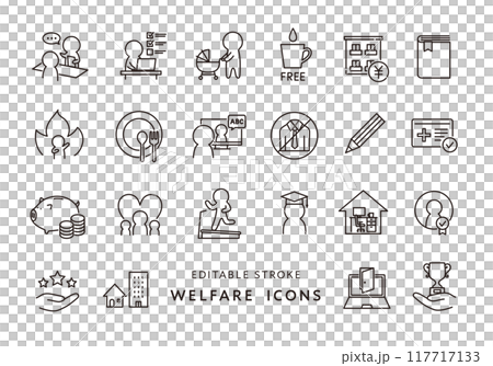福利厚生にまつわるアイコンセット4（モノクロ） 117717133