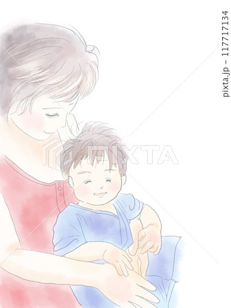 膝抱っこする母親のイラスト 117717134