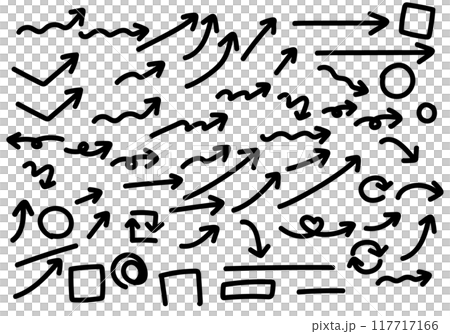 手書きの矢印セット　落書き　かわいい　黒 117717166