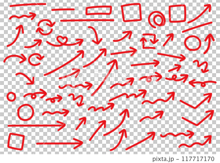 Hand-drawn arrow set, doodle, cute, red 117717170