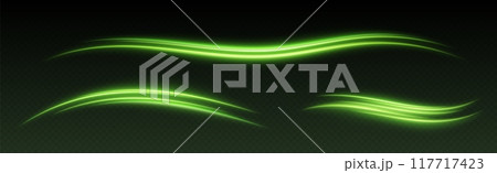 Glowing red light swirls with smooth, flowing curves. Light effect in motion concept. 117717423