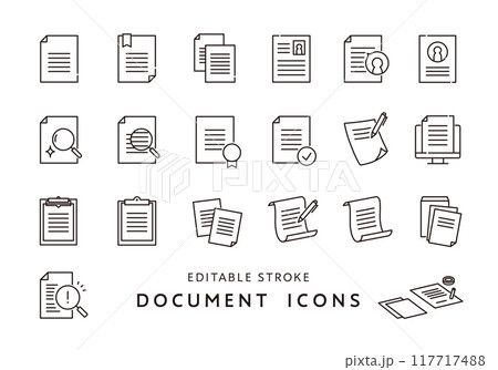 いろんな書類アイコンのセット（モノクロ） 117717488