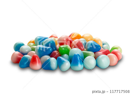 Side view pile of colorful sugar coated crispy jelly. Side view pile of colorful sugar coated crispy jelly. 117717508