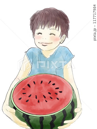 スイカを持つ男の子のイラスト 117717984