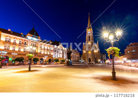 Freedom Square is the main square in Novi Sad, Vojvodina region of Serbia at dawn 117718218