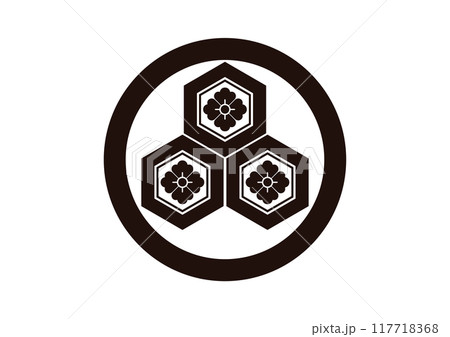 丸に三つ盛亀甲に花角 117718368