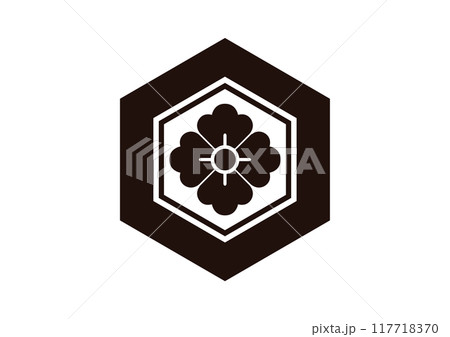 丸に三つ盛亀甲に花角 丸に三つ盛亀甲に花角 117718370