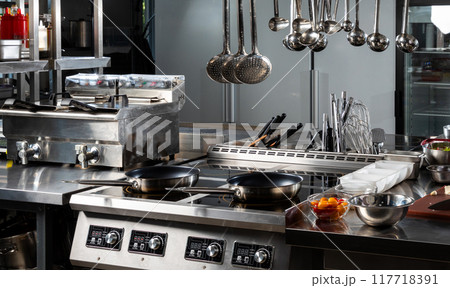 Professional kitchen in restaurant. Modern equipment and devices. Empty kitchen 117718391