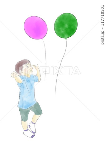 風船を見て喜ぶ男の子のイラスト 風船を見て喜ぶ男の子のイラスト 117718501
