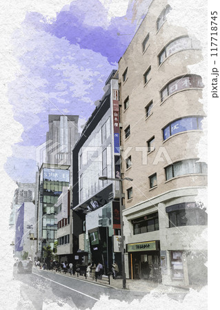 水彩画風 梅田 茶屋町 梅田北野線 大阪府大阪市 水彩画風 梅田 茶屋町 梅田北野線 大阪府大阪市 117718745