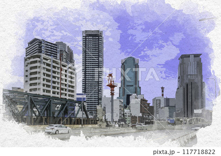 水彩画風 梅田 中津陸橋 大阪府大阪市 水彩画風 梅田 中津陸橋 大阪府大阪市 117718822
