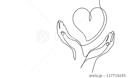 Fundraising giving heart symbol money hand. Continuous one line draw sketch art. Charity volunteer giving donate social project. Finance funding vector illustration 117719285