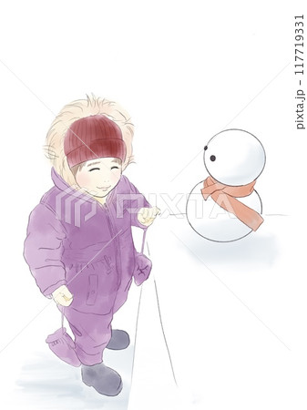 雪だるまと子どものイラスト 117719331