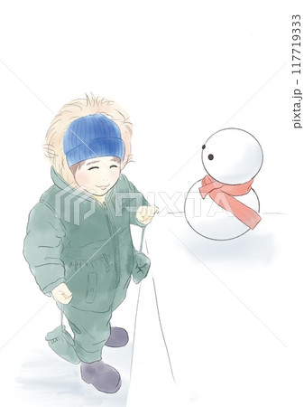 雪だるまと子どものイラスト 117719333