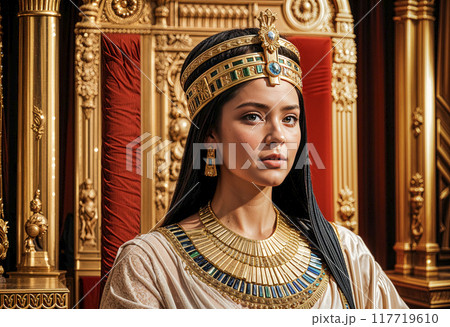 Beautiful Egyptian queen against the backdrop of ancient sights 117719610