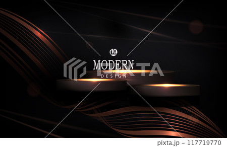 Great design with a gold podium and wavy shiny ribbons 117719770