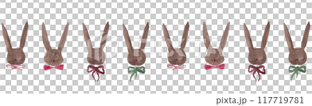 Vintage style brown rabbit. Hares with bows. Border for Easter decor. Watercolor sketch Vintage style brown rabbit. Hares with bows. Border for Easter decor. Watercolor sketch 117719781