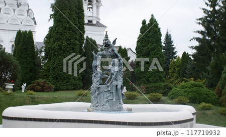 Bagrationovsk, Russia - August 23, 2024. The Temple of Faith, Hope, Love and their mother Sofia in Bagrationovsk. Fountain with angels. 117719932