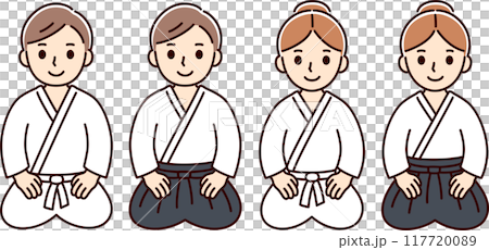 Cute cartoon Aikido man and woman sitting seiza 117720089