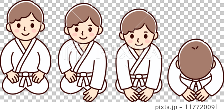 Martial arts sitting bow cartoon drawing 117720091