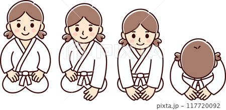 Martial arts kneeling bow cartoon drawing 117720092