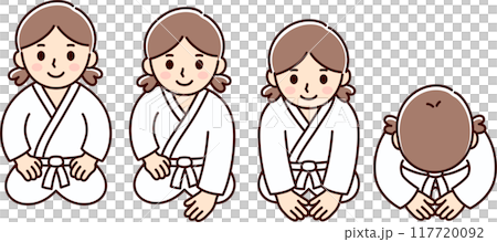 Martial arts kneeling bow cartoon drawing 117720092