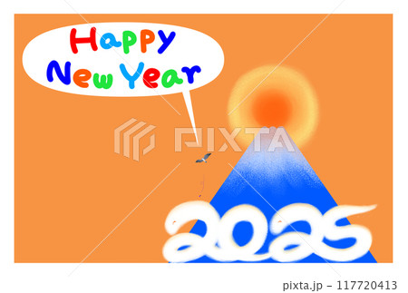 富士山とヘビ型雲の年賀状_オレンジ 117720413