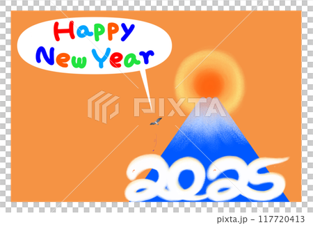 富士山とヘビ型雲の年賀状_オレンジ 117720413