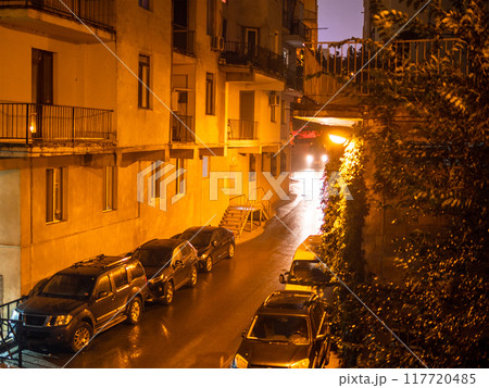 road in rain in Tbilisi city in night road in rain in Tbilisi city in night 117720485