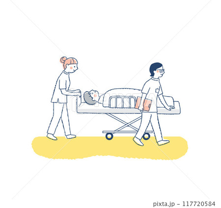 ストレッチャーで運ばれる患者 ストレッチャーで運ばれる患者 117720584