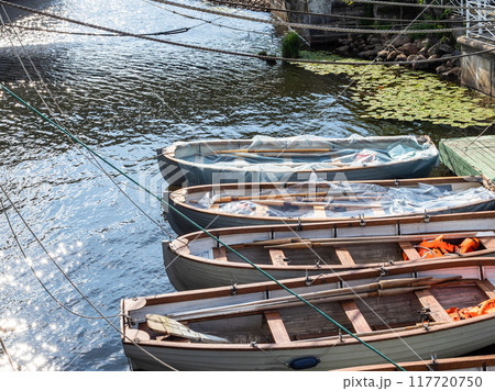 fishing and pleasure wooden boats on mooring fishing and pleasure wooden boats on mooring 117720750