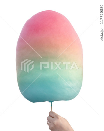 colorful Cotton candy roll in hand isolated colorful Cotton candy roll in hand isolated 117720880