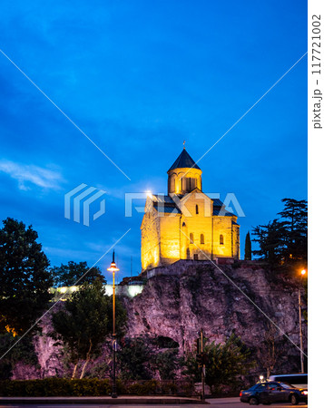 view of Metekhi church in Tbilisi in night 117721002