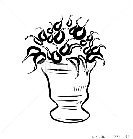 Line drawing. Line art plant in flowerpot. Vector 117721196