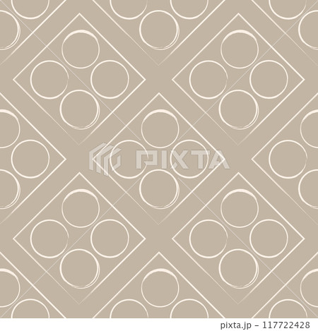 Geometric abstract seamless pattern. Brush lines circles and rhombus continuous surface. Stroke round and square shapes repeat background. Vector illustration Geometric abstract seamless pattern. Brush lines circles and rhombus continuous surface. Stroke round and square shapes repeat background. Vector illustration 117722428
