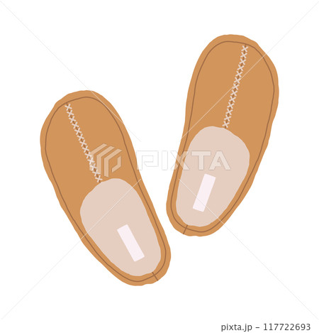 Cartoon home footwear. Cozy soft indoor shoes, warm and comfy domestic slippers flat vector illustration. Cute house shoes on white Cartoon home footwear. Cozy soft indoor shoes, warm and comfy domestic slippers flat vector illustration. Cute house shoes on white 117722693