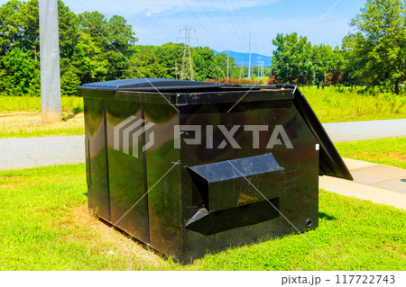 At construction site, waste is collected in metal containers At construction site, waste is collected in metal containers 117722743